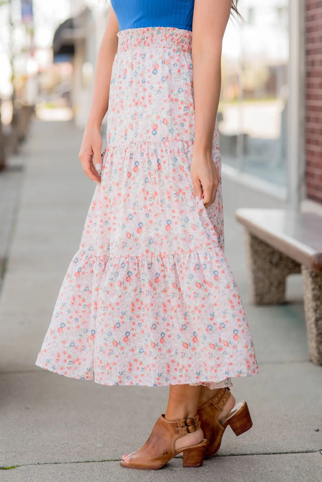 Blossoms Tiered Midi Skirt