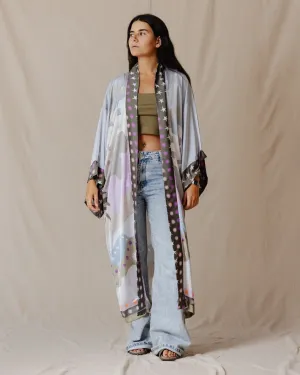 Blue Palm Valley Satin Kimono