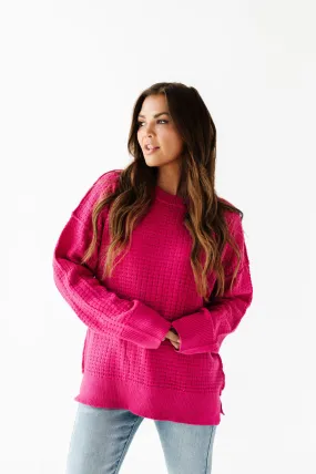 Cam Waffle Knit Sweater in Magenta - Size 2X Left