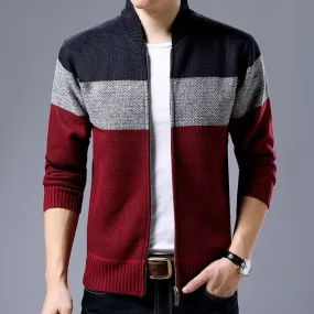 Casual Mandarin Collar Coat Gradient Knitting Zippered Jacket