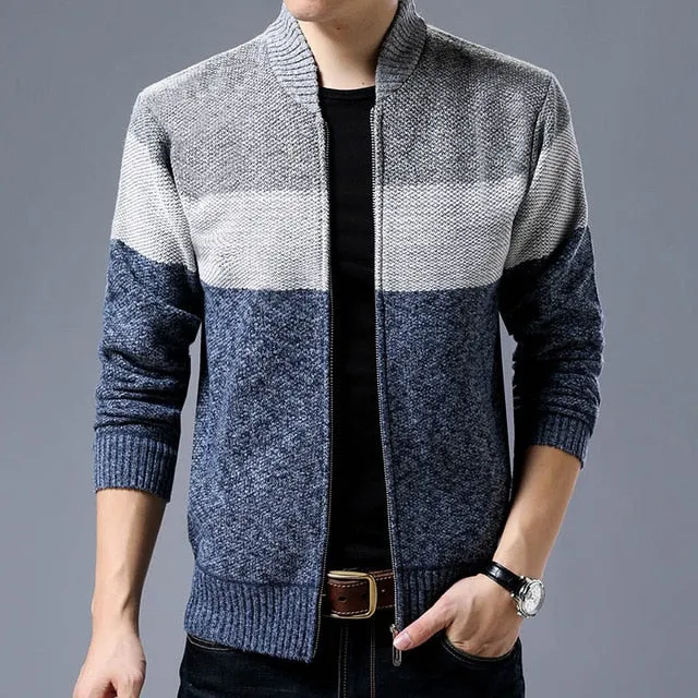 Casual Mandarin Collar Coat Gradient Knitting Zippered Jacket