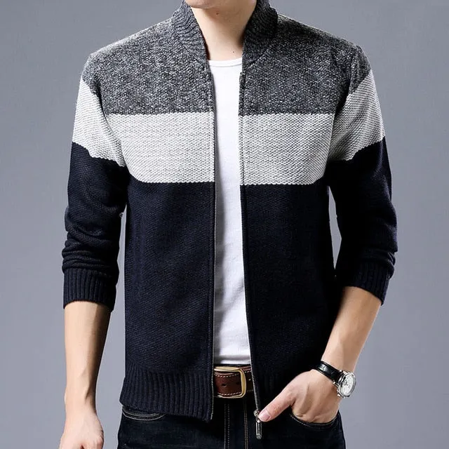 Casual Mandarin Collar Coat Gradient Knitting Zippered Jacket