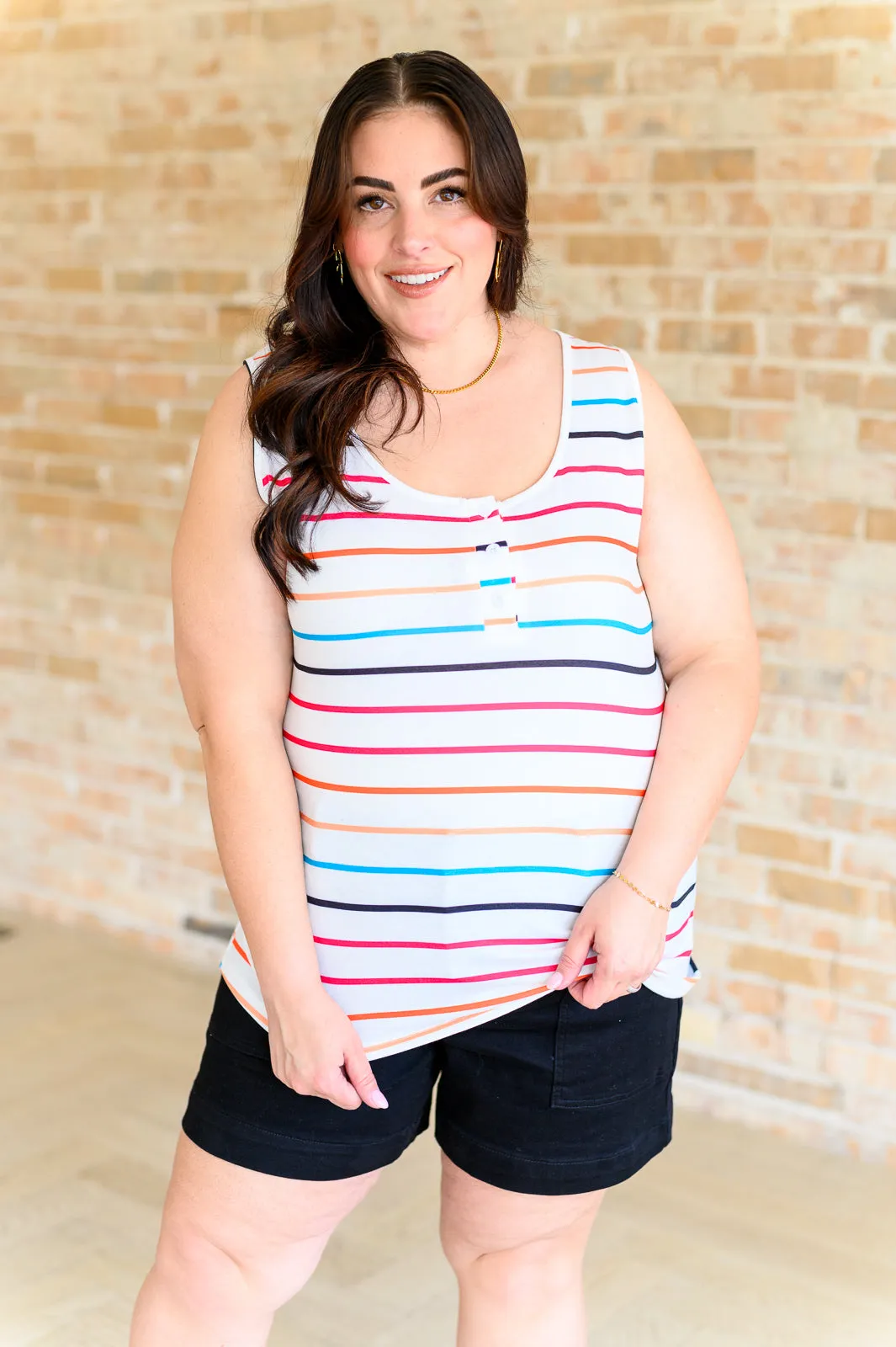 Colorful Henley Tank Top