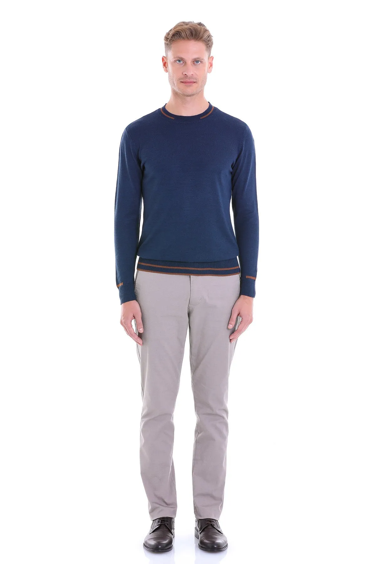 Comfort Fit Wool Blend Indigo Crewneck Sweater