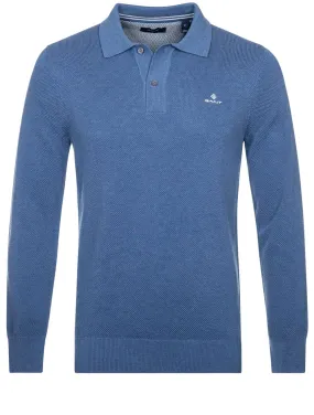 Cotton Piqué Polo Sweater Denim Blue Melange