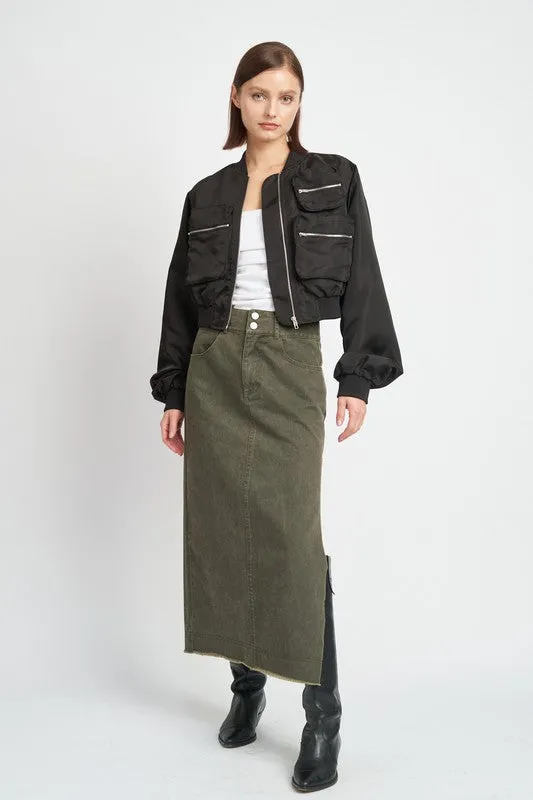 Cropped Bomber Long-sleeved Jacket