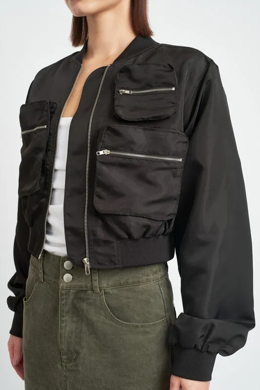 Cropped Bomber Long-sleeved Jacket