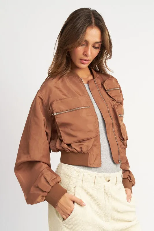 Cropped Bomber Long-sleeved Jacket