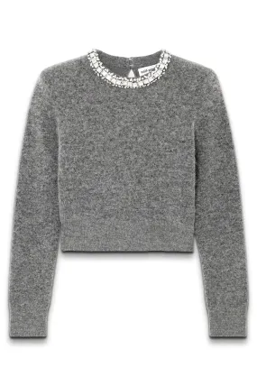 Cropped Crystal-embellished Knitted Sweater