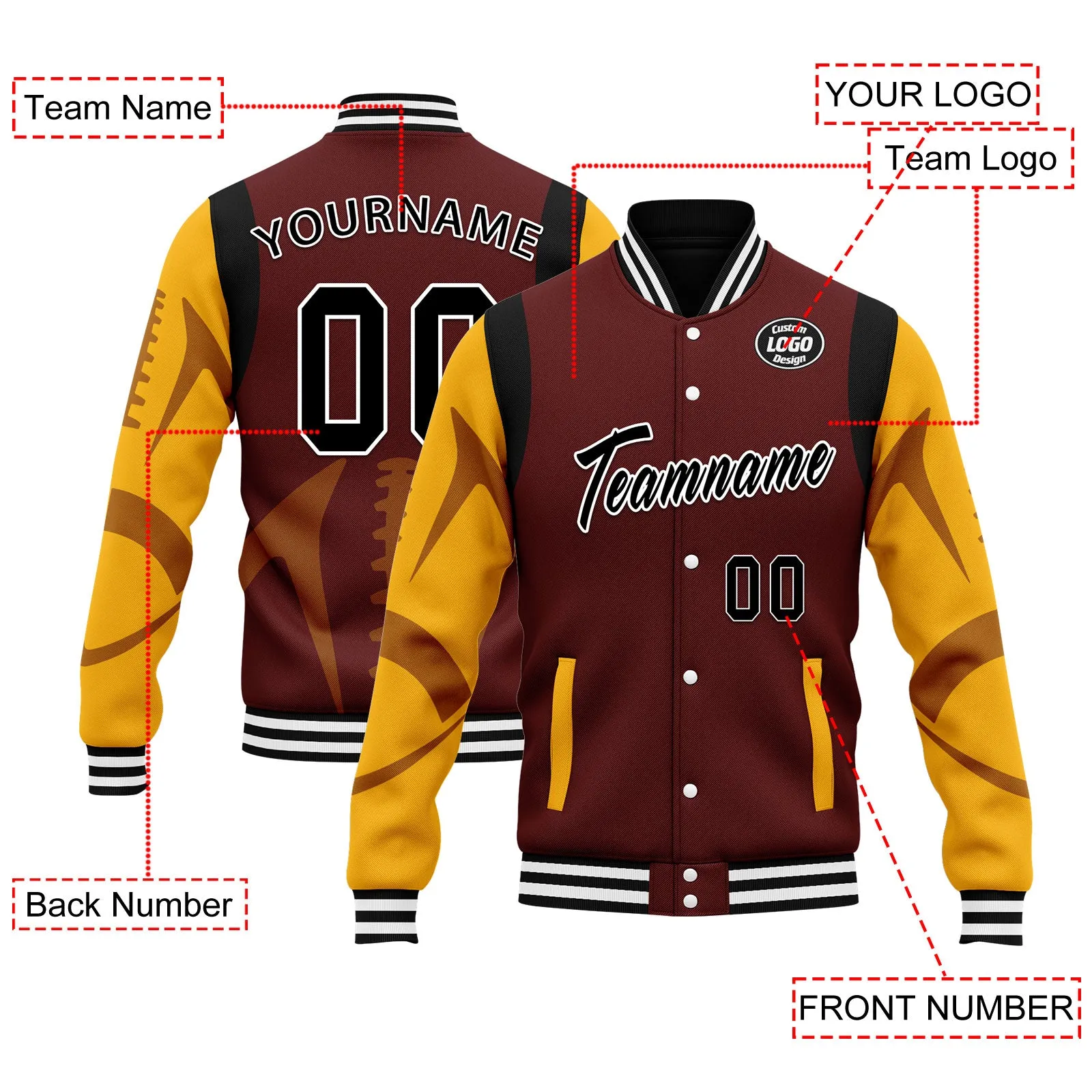 Custom Crimson Washington Jacket Bomber Full-Snap Varsity Letterman Personalized Jacket FZ005-D025004-29