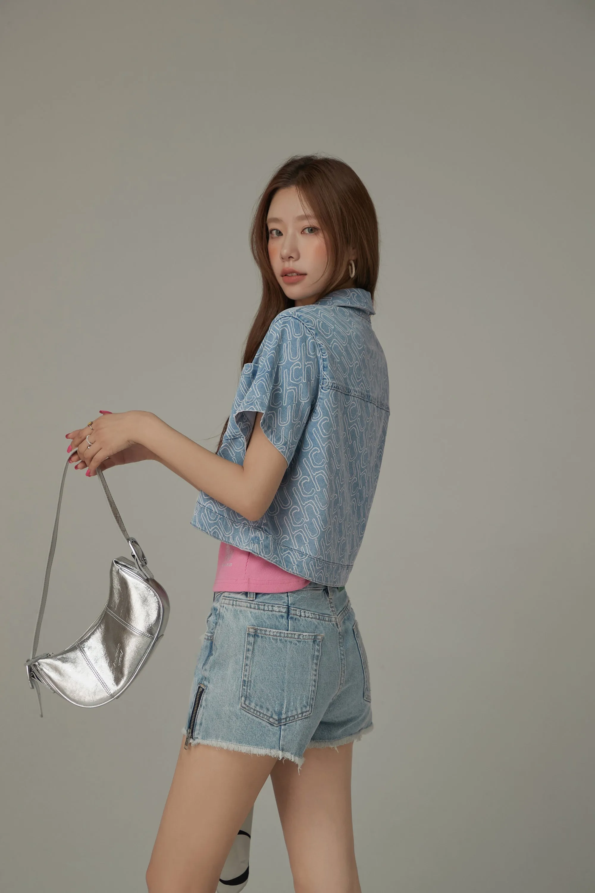 Denim Cropped Short Sleeve Shirt Jacket