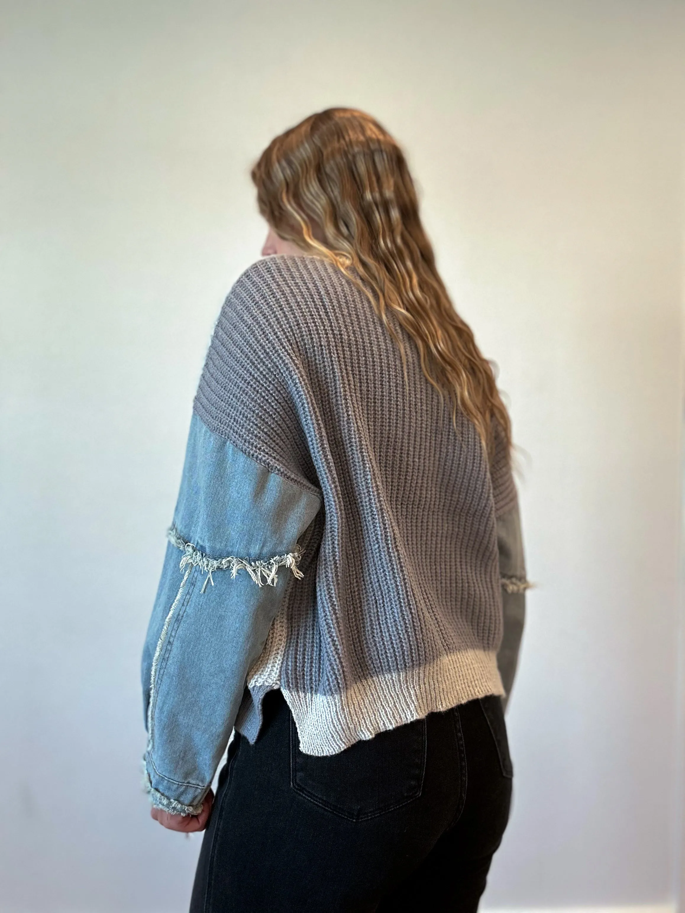 Denim Sleeve Knit Sweater