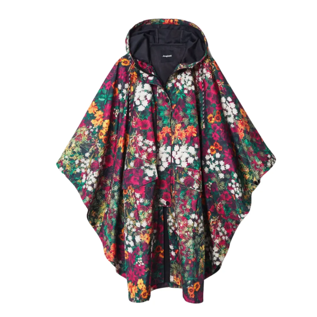 Desigual Poncho Raincoat Cape Floral Multicolour ONE SIZE