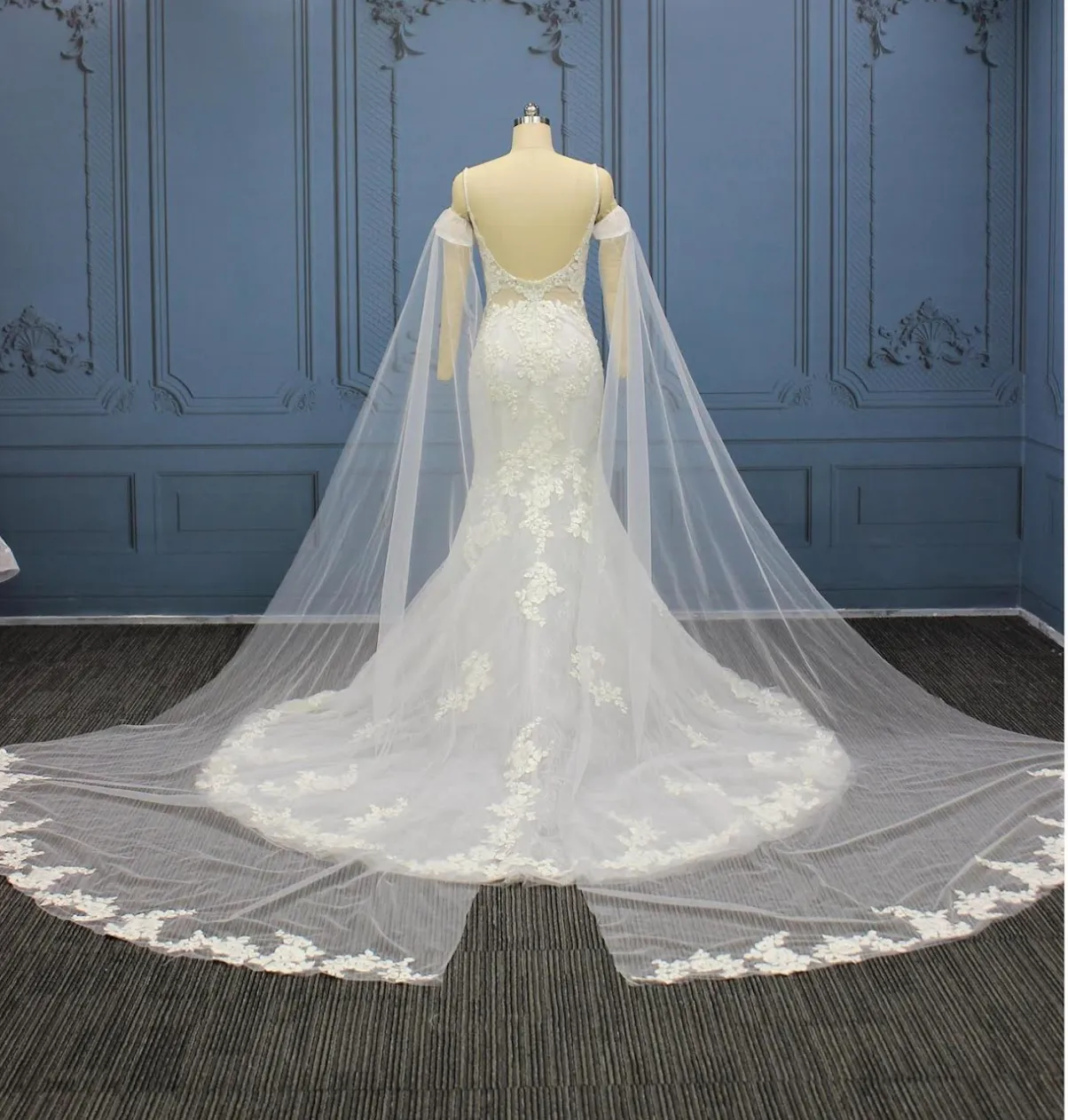 Detached Tulle Lace Bridal Cape  Mermaid Wedding Dress