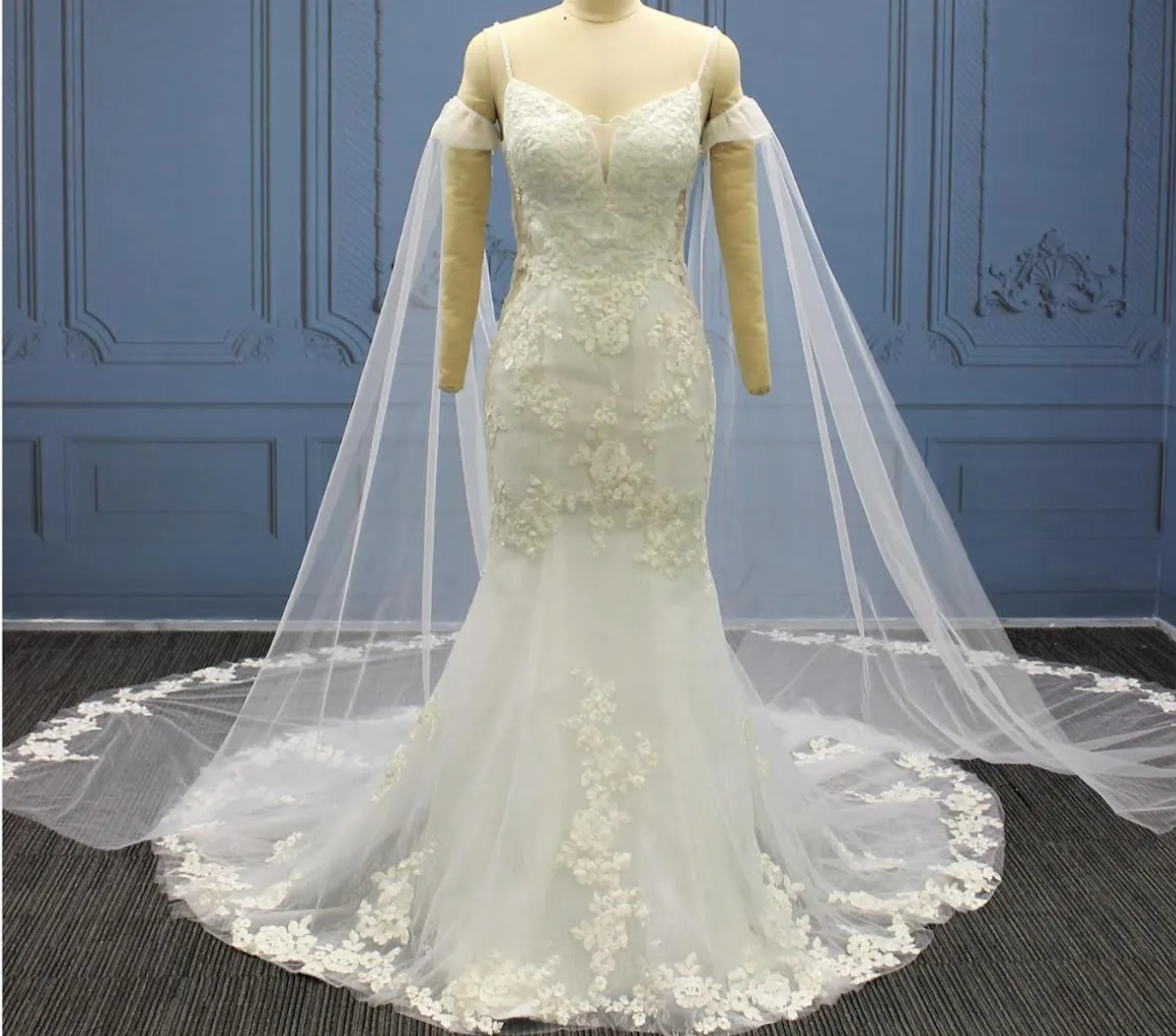 Detached Tulle Lace Bridal Cape  Mermaid Wedding Dress