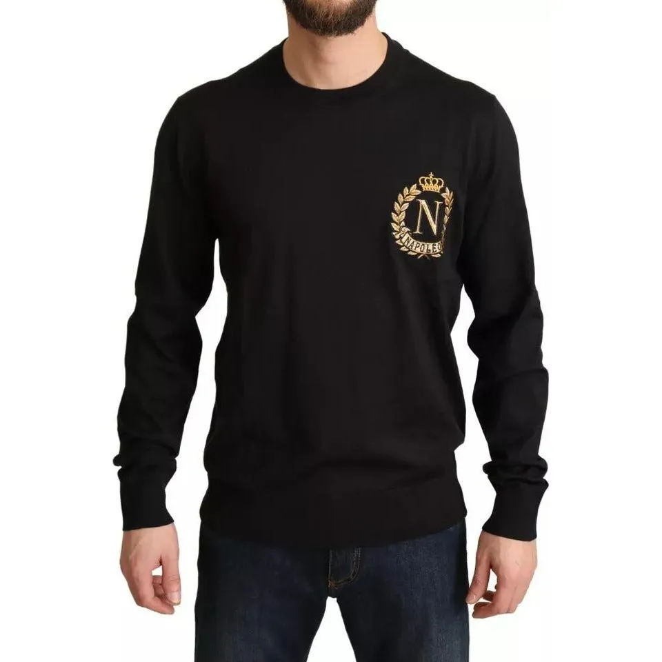 Dolce & Gabbana Black Wool Silk Napoleon Gold Sweater