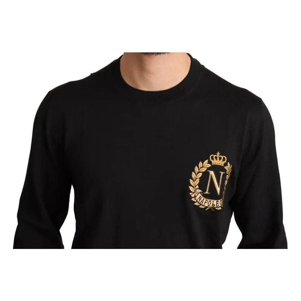 Dolce & Gabbana Black Wool Silk Napoleon Gold Sweater