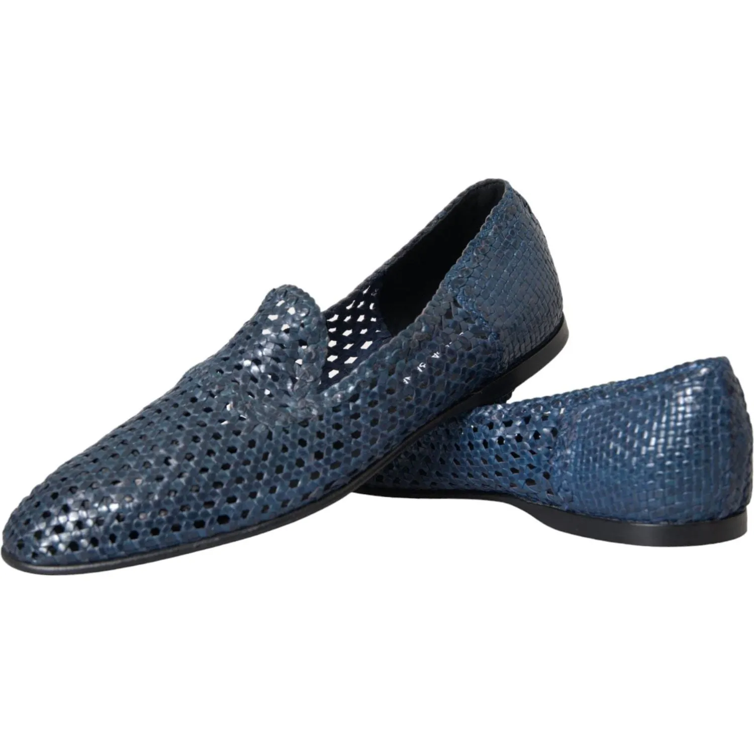 Dolce & Gabbana Blue Woven Leather Slip On Loafers Men Shoes