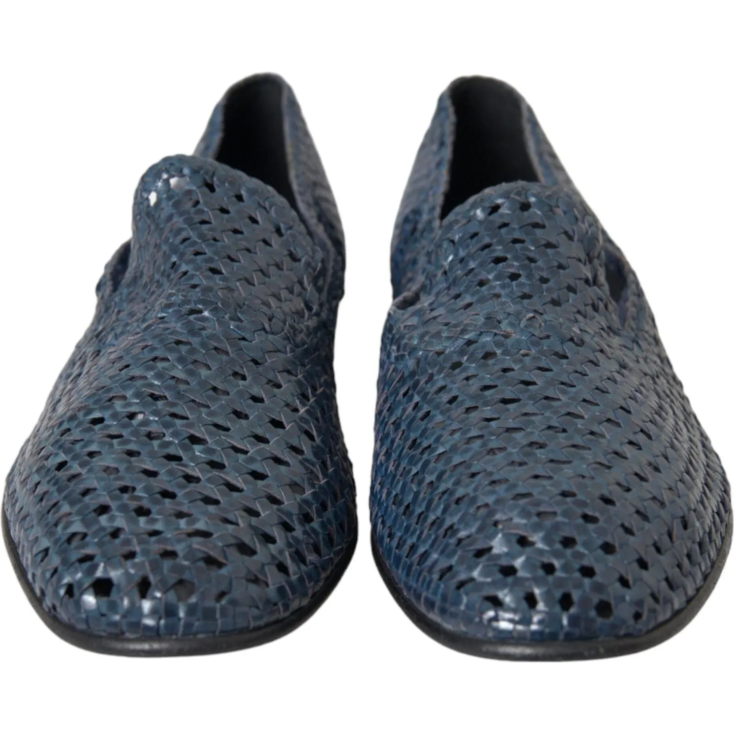 Dolce & Gabbana Blue Woven Leather Slip On Loafers Men Shoes