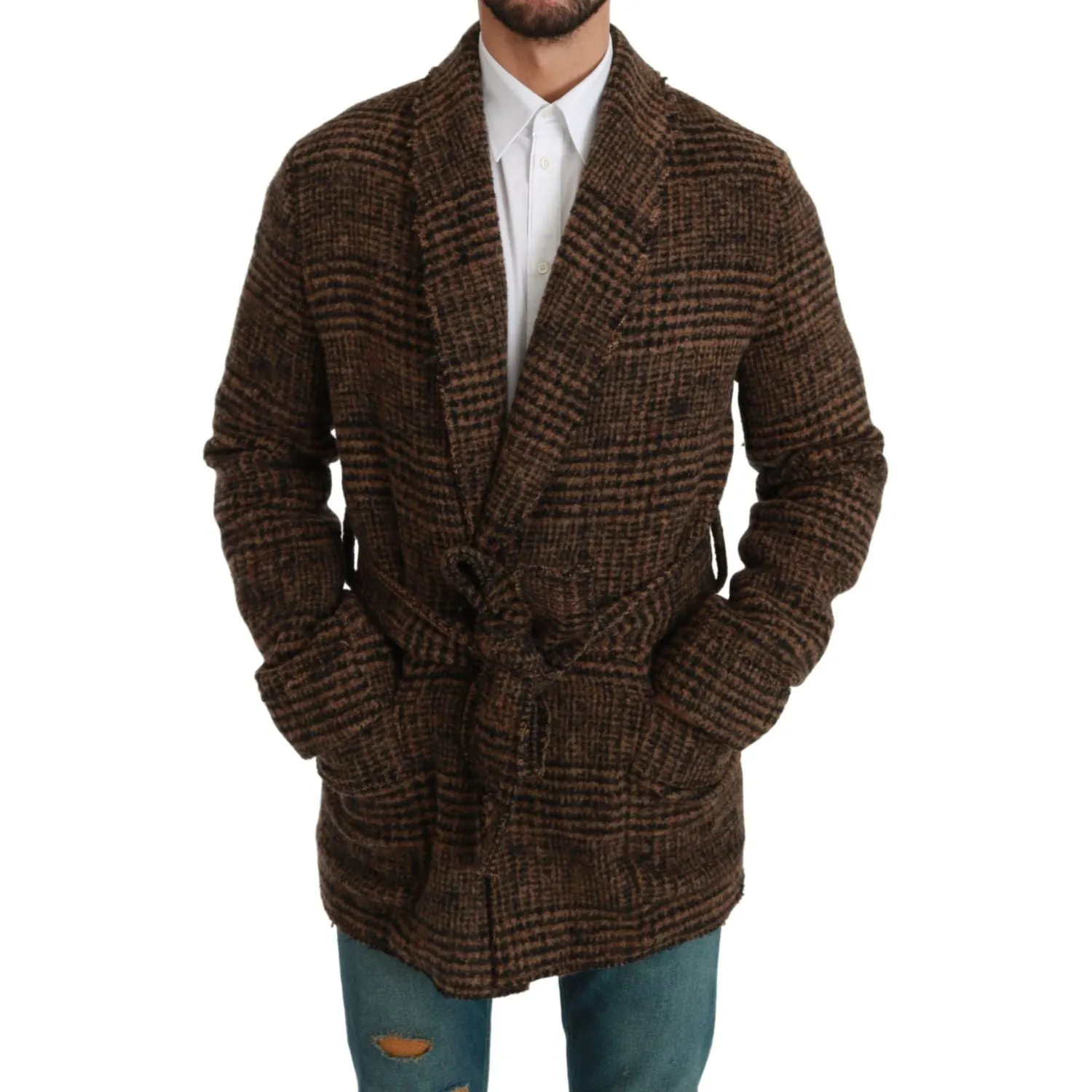 Dolce & Gabbana Elegant Brown Alpaca Blend Belted Cape Jacket