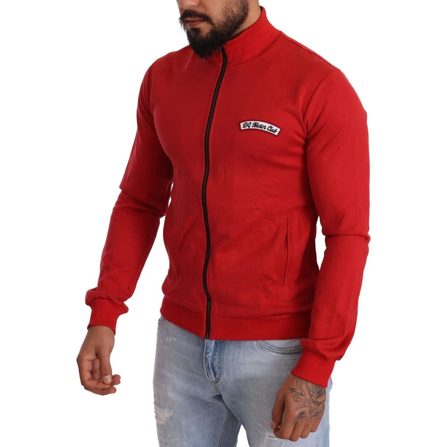 Dolce & Gabbana Elegant Red Full Zip Sweater with DG Motor Club Motif