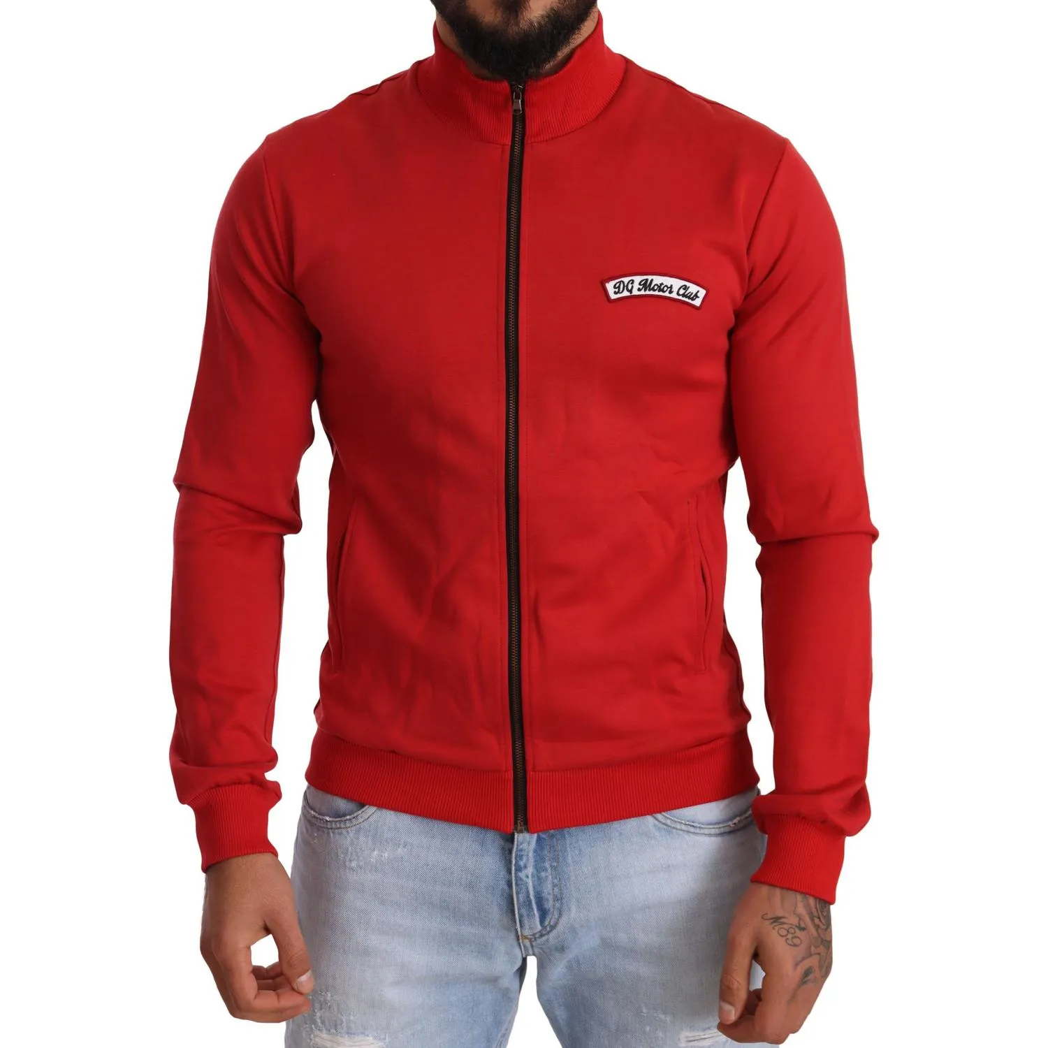 Dolce & Gabbana Elegant Red Full Zip Sweater with DG Motor Club Motif