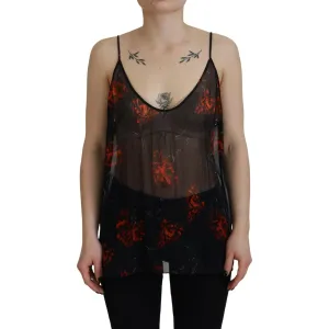 Dsquared² Black Floral Print Spaghetti Strap Tank Blouse Top