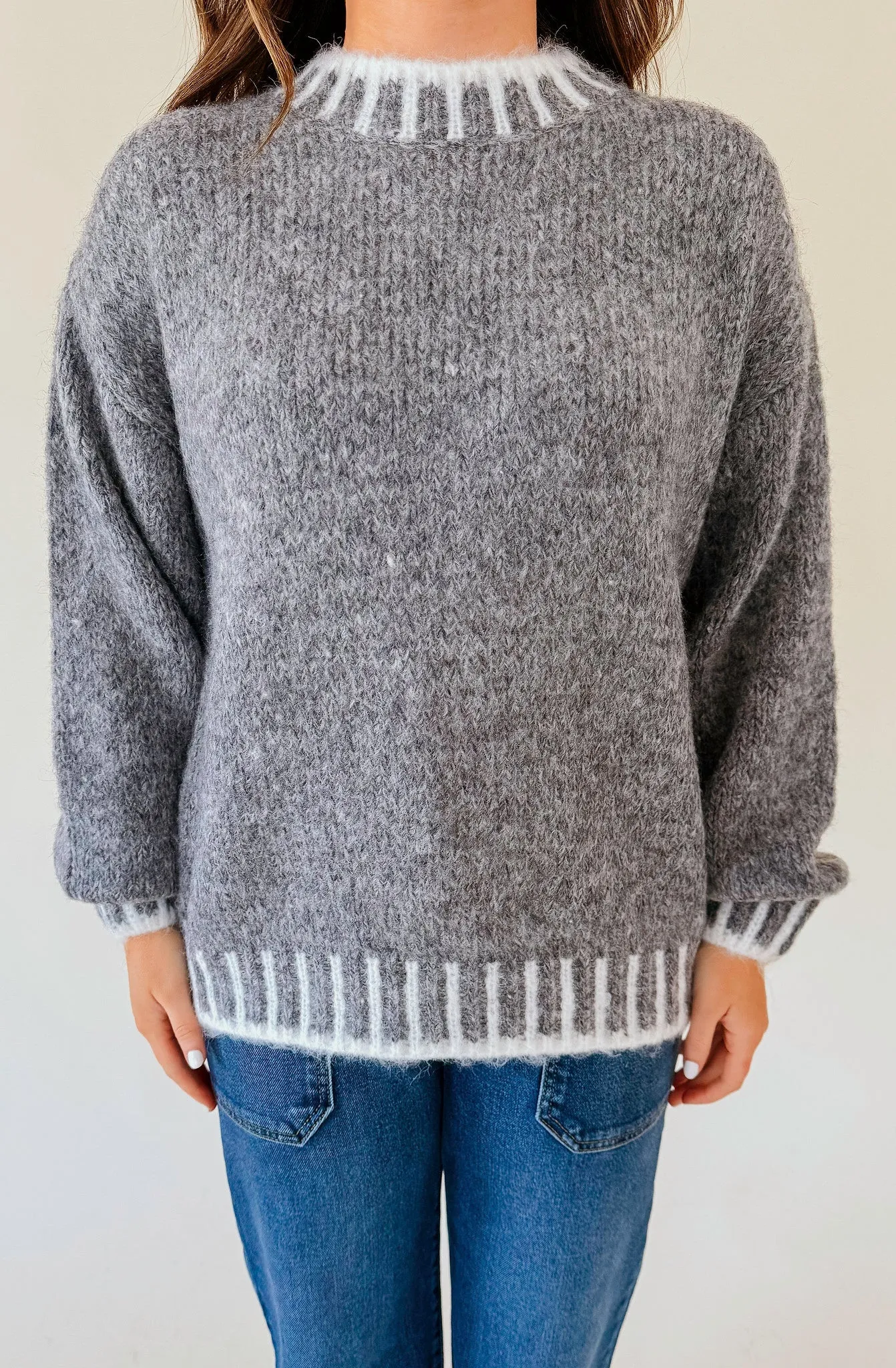 EAST SIDE EMBROIDERED TWO TONE SWEATER