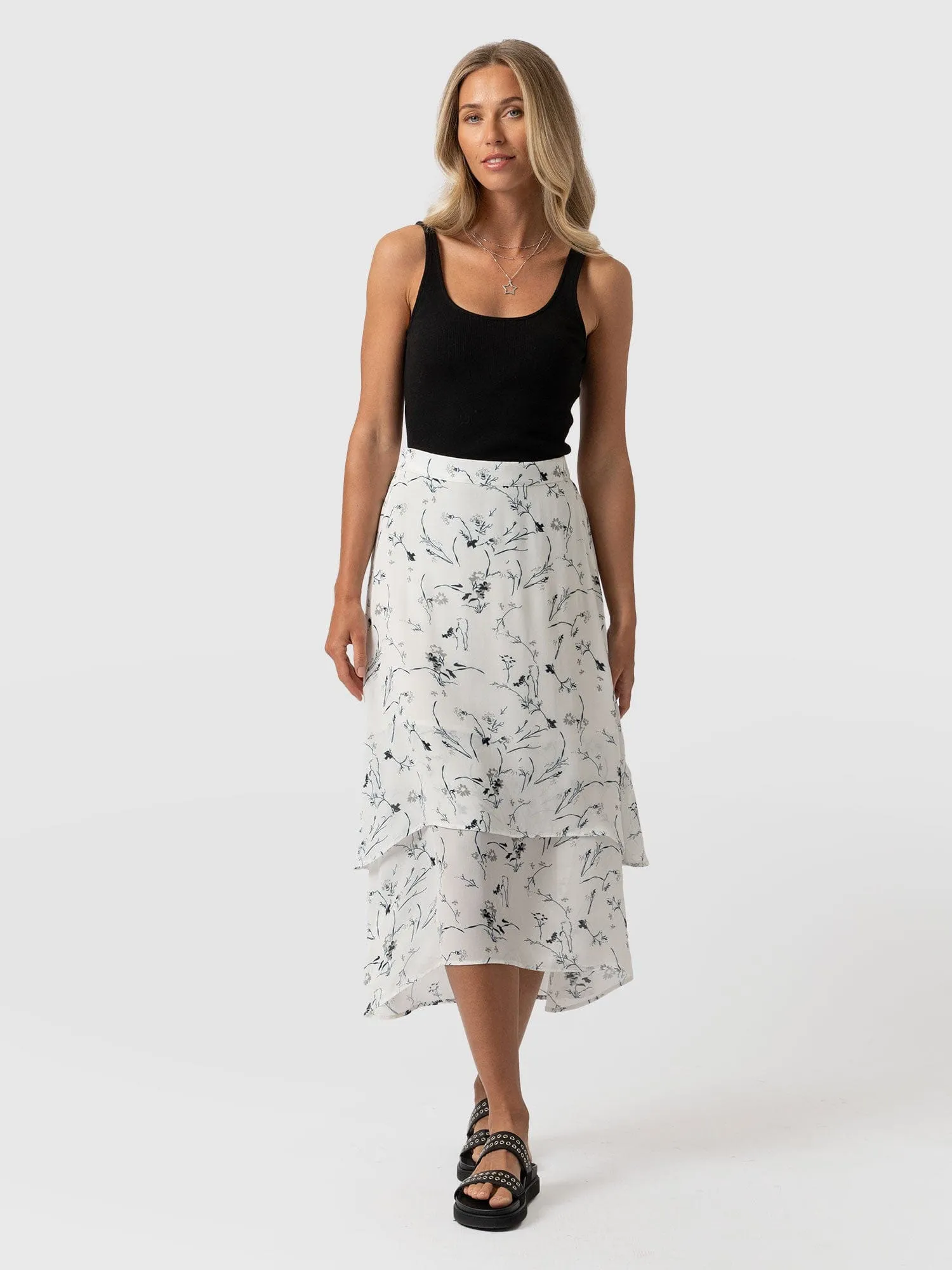 Etta Layered Skirt - White Floral