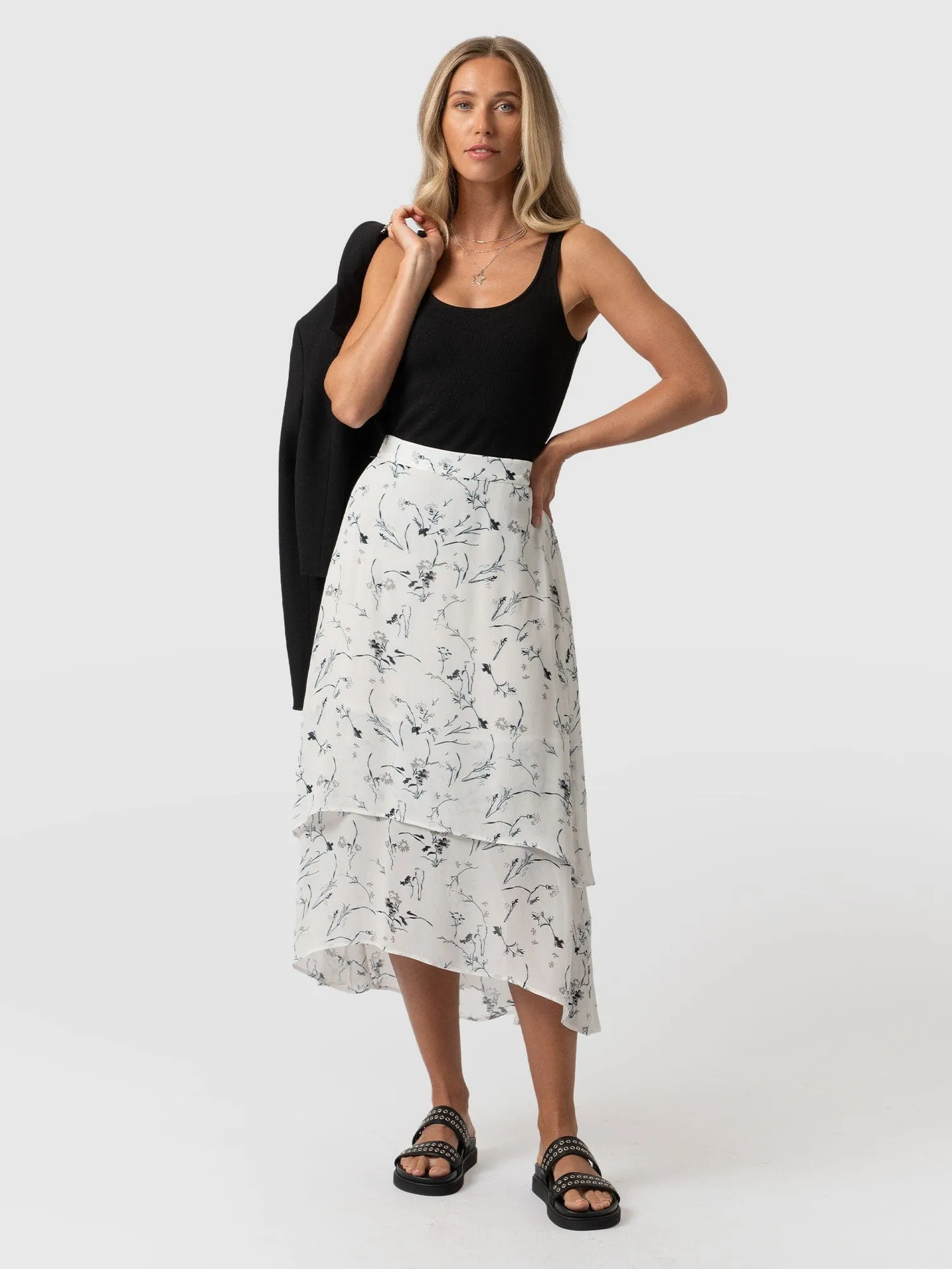 Etta Layered Skirt - White Floral