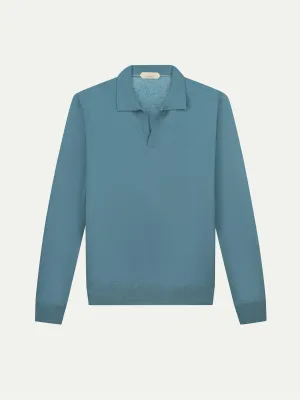 Extrafine Merino Buttonless Polo Sapphire