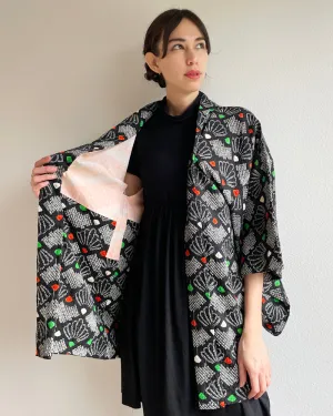 Fan Hankles Black Shibori Haori Kimono Jacket