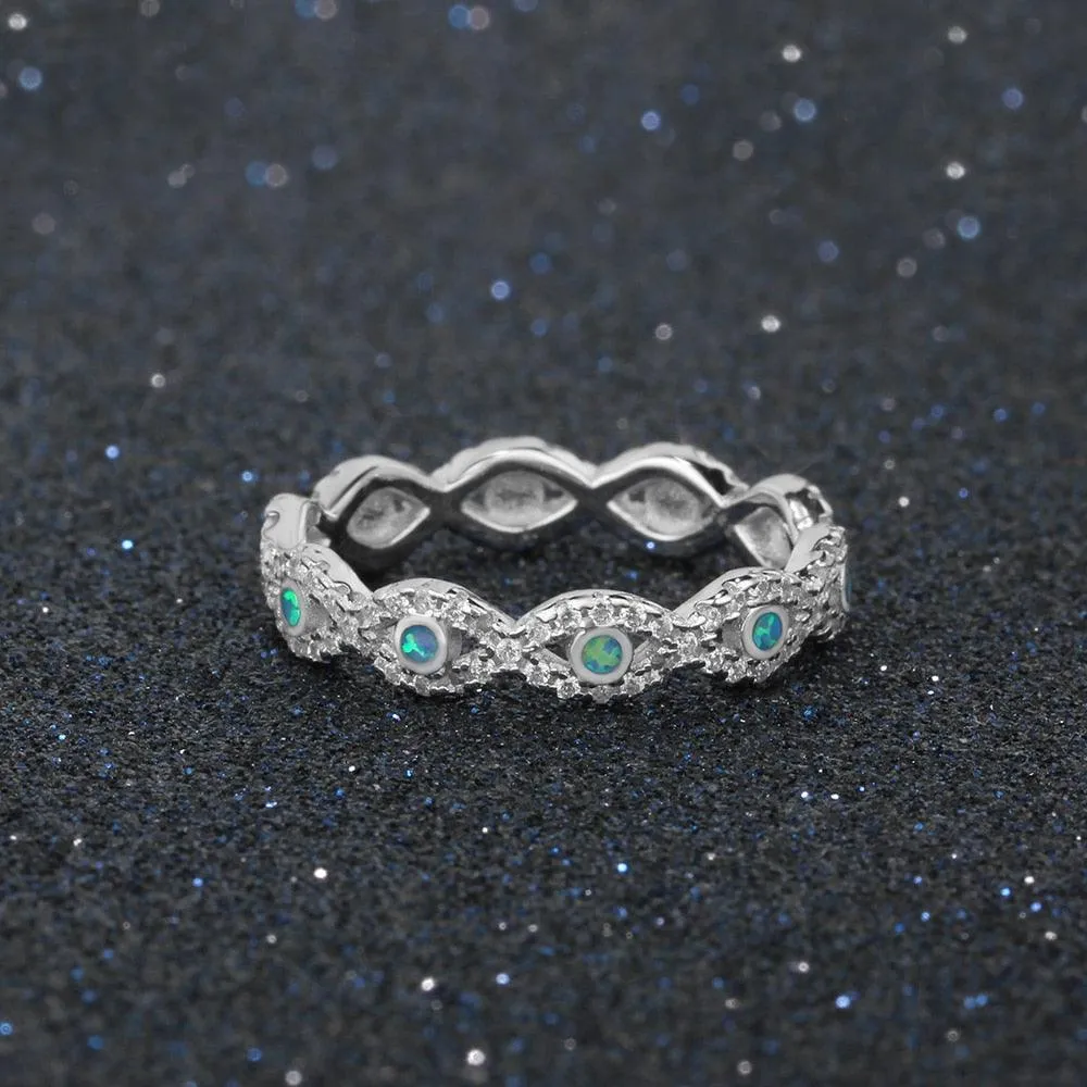 Fashionable Infinity Love Sterling Silver Ring for Women - Blue Opal Stone with Cubic Zirconia Stone