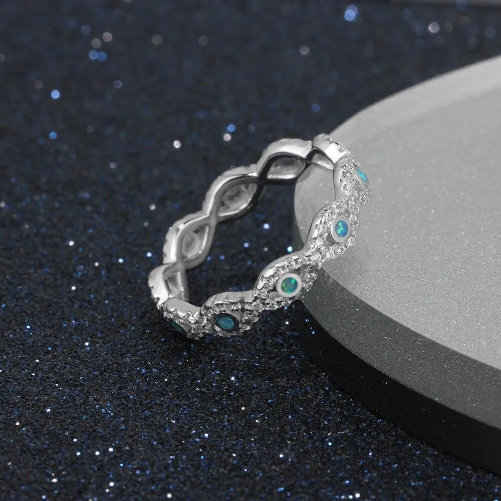 Fashionable Infinity Love Sterling Silver Ring for Women - Blue Opal Stone with Cubic Zirconia Stone