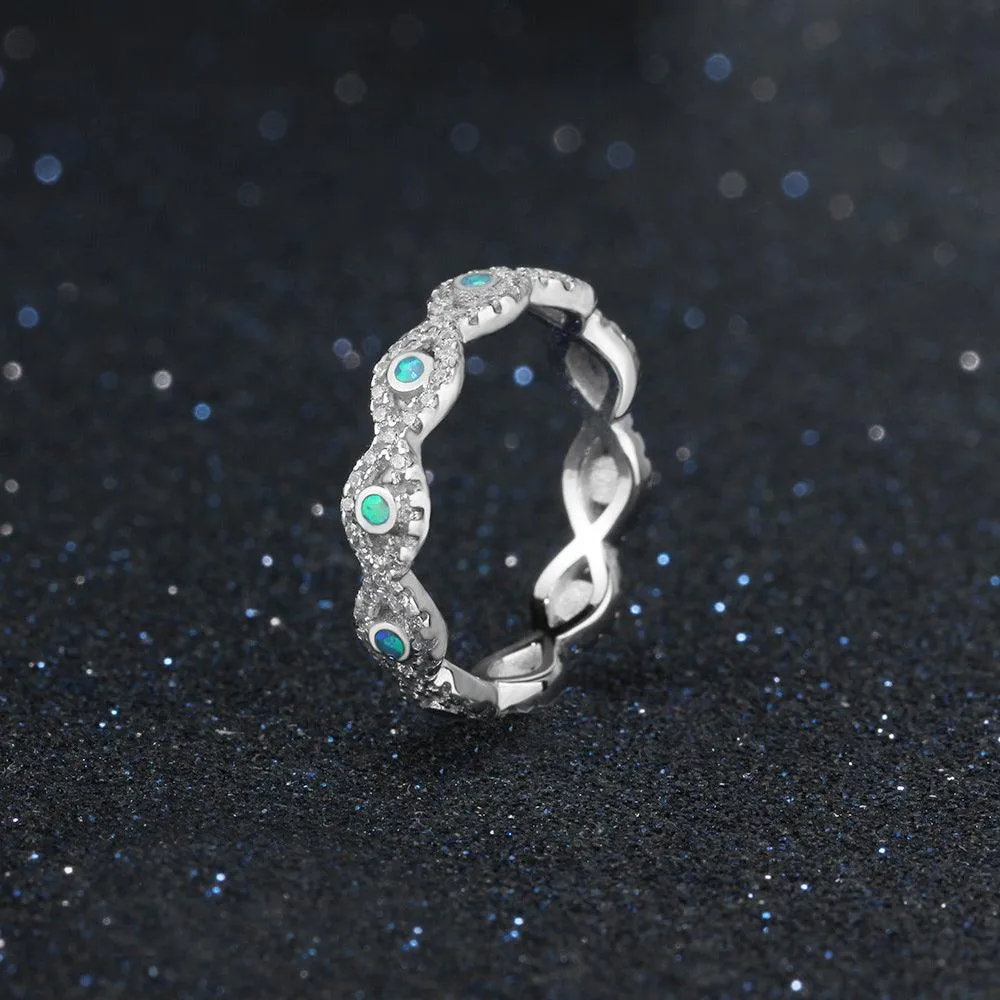 Fashionable Infinity Love Sterling Silver Ring for Women - Blue Opal Stone with Cubic Zirconia Stone