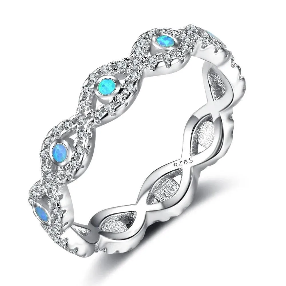 Fashionable Infinity Love Sterling Silver Ring for Women - Blue Opal Stone with Cubic Zirconia Stone