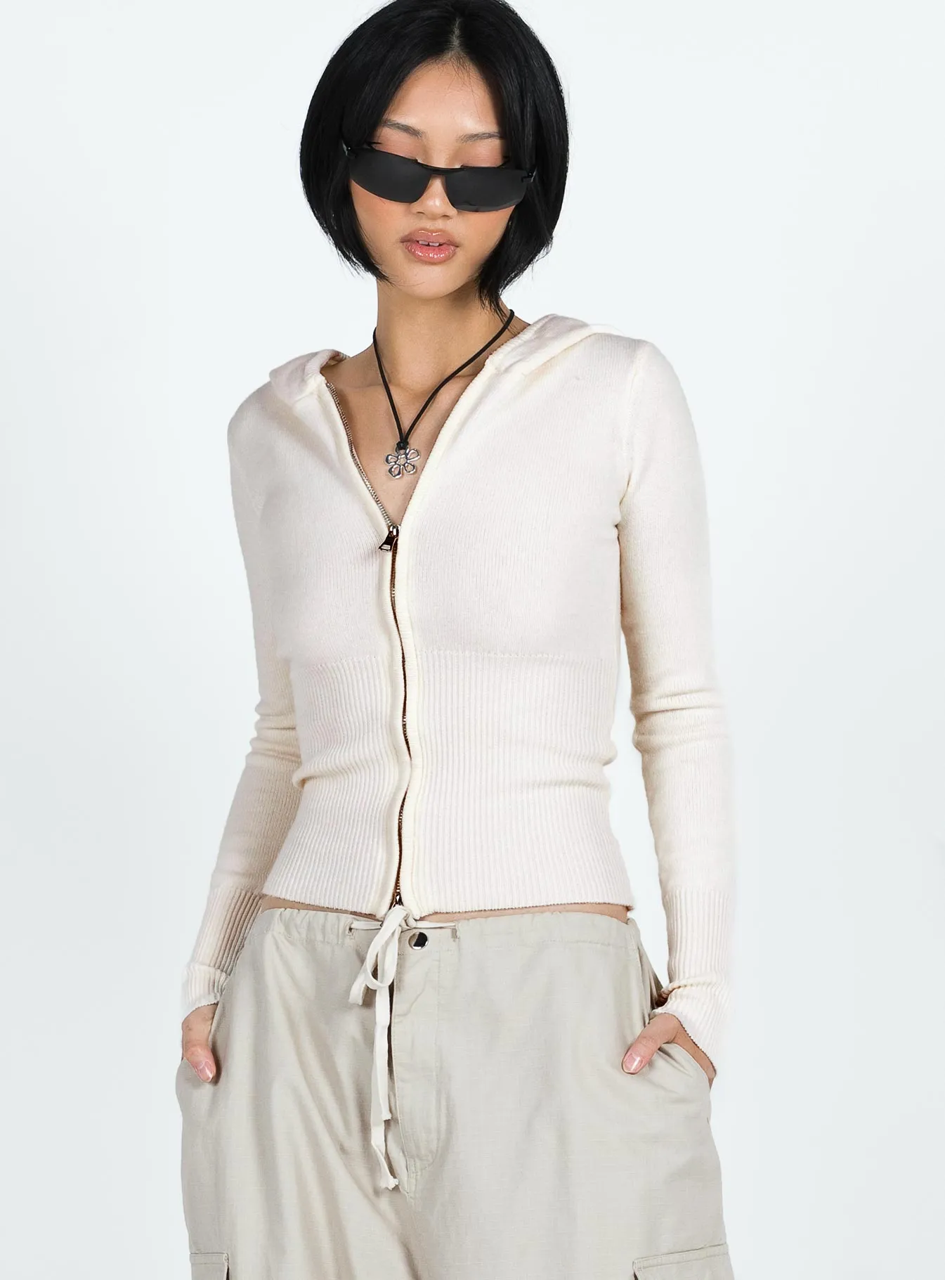 Fashionkova Elingford Zip Up Hooded Sweater Cream