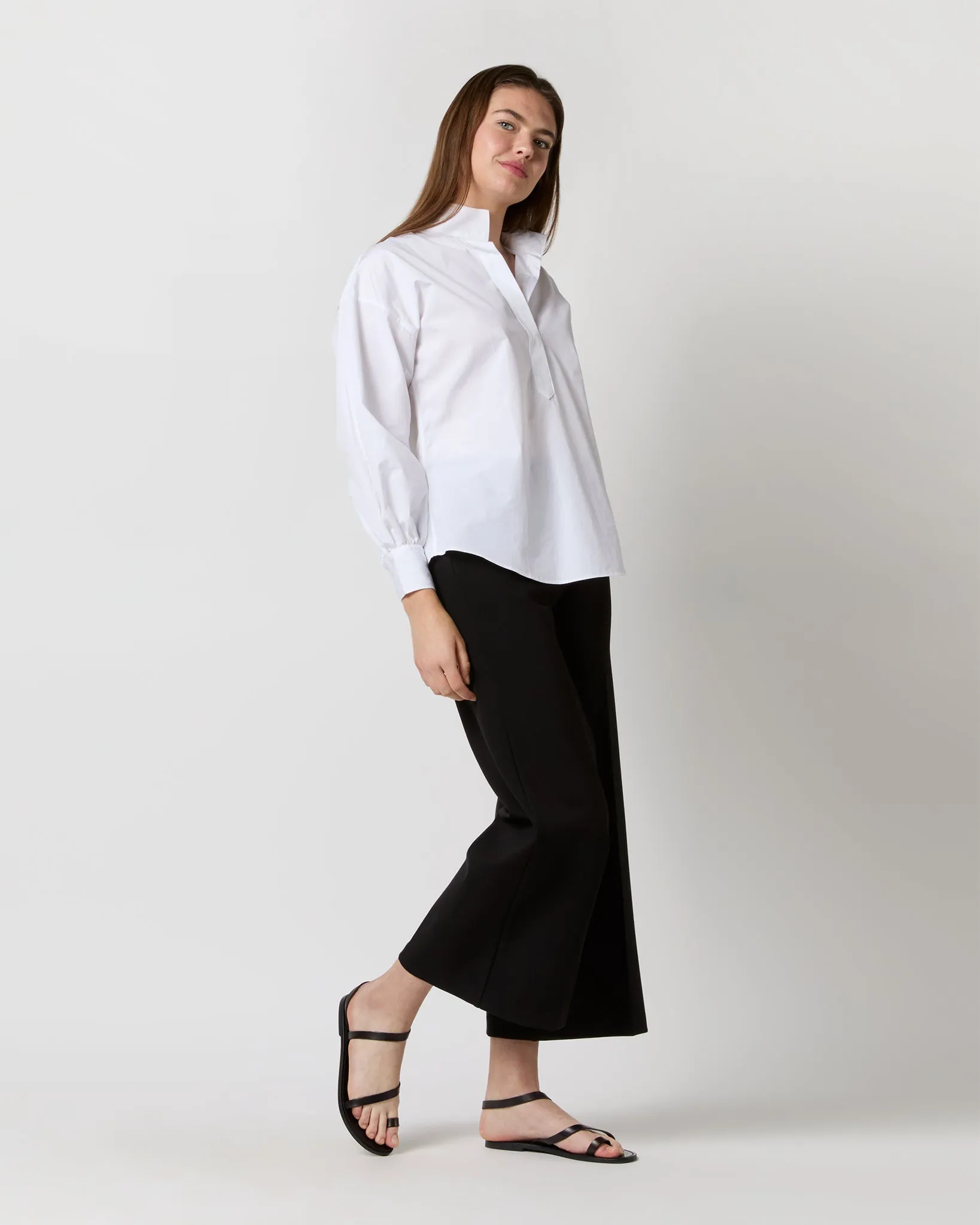 Faye Wide-Leg Cropped Pant in Black Ponte Knit