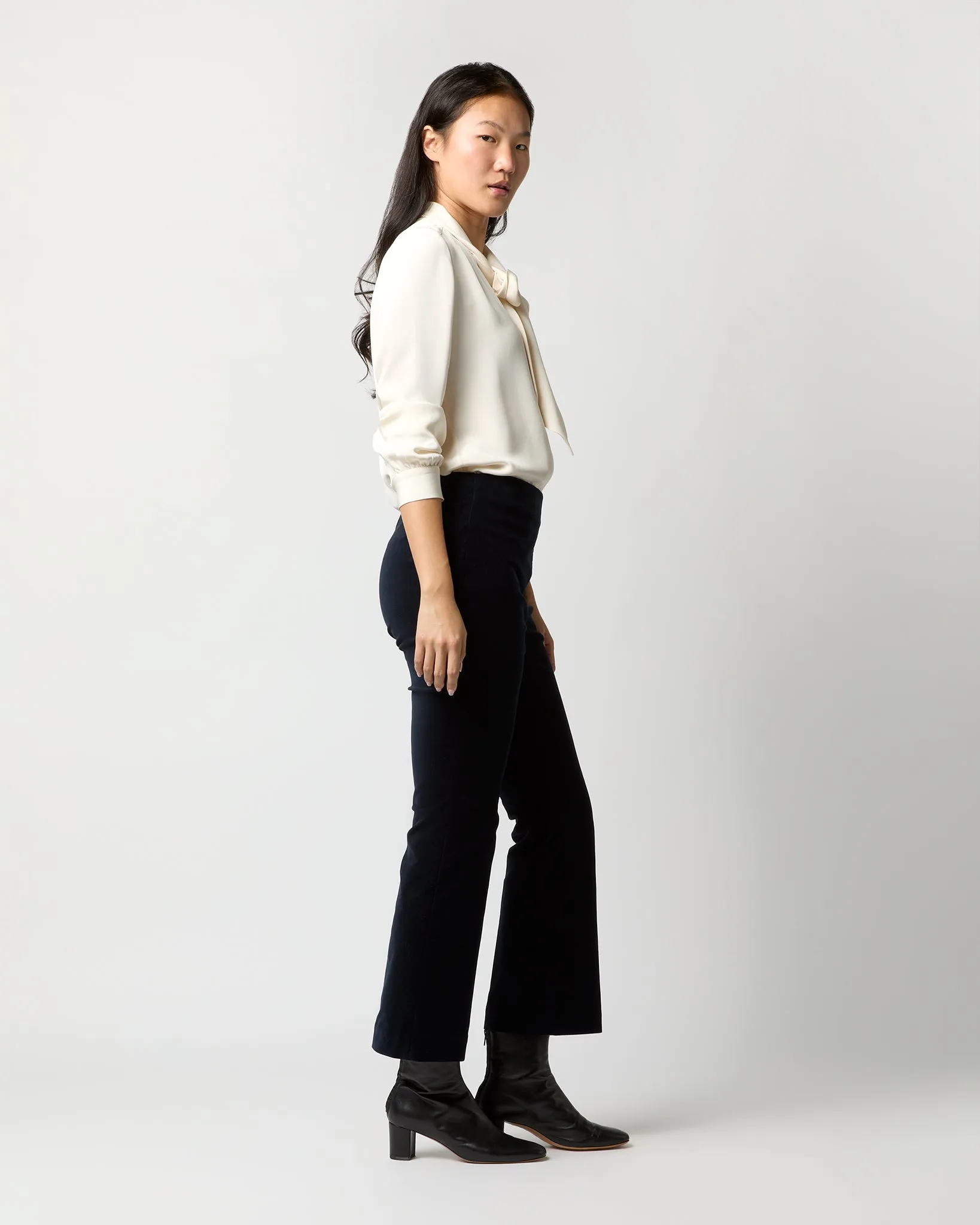 Fayette Flare Cropped Pant in Navy Stretch Velveteen