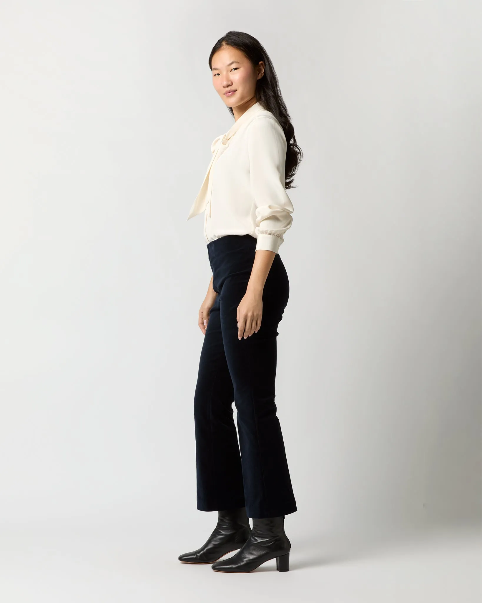 Fayette Flare Cropped Pant in Navy Stretch Velveteen