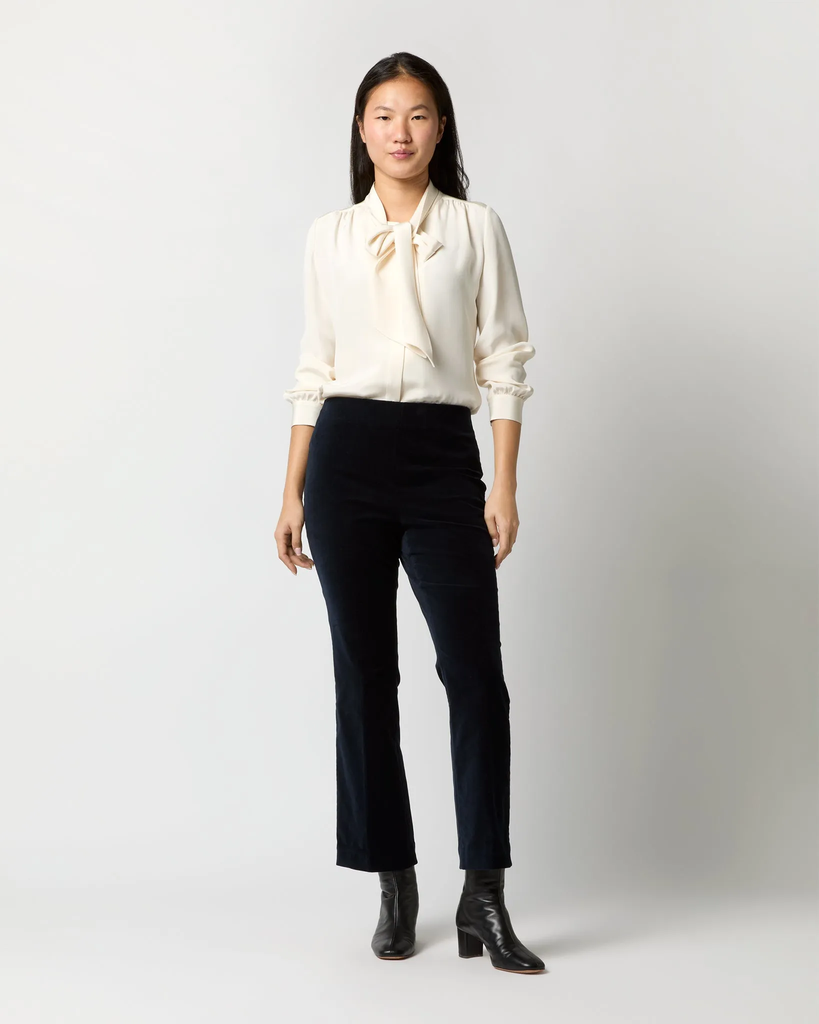 Fayette Flare Cropped Pant in Navy Stretch Velveteen