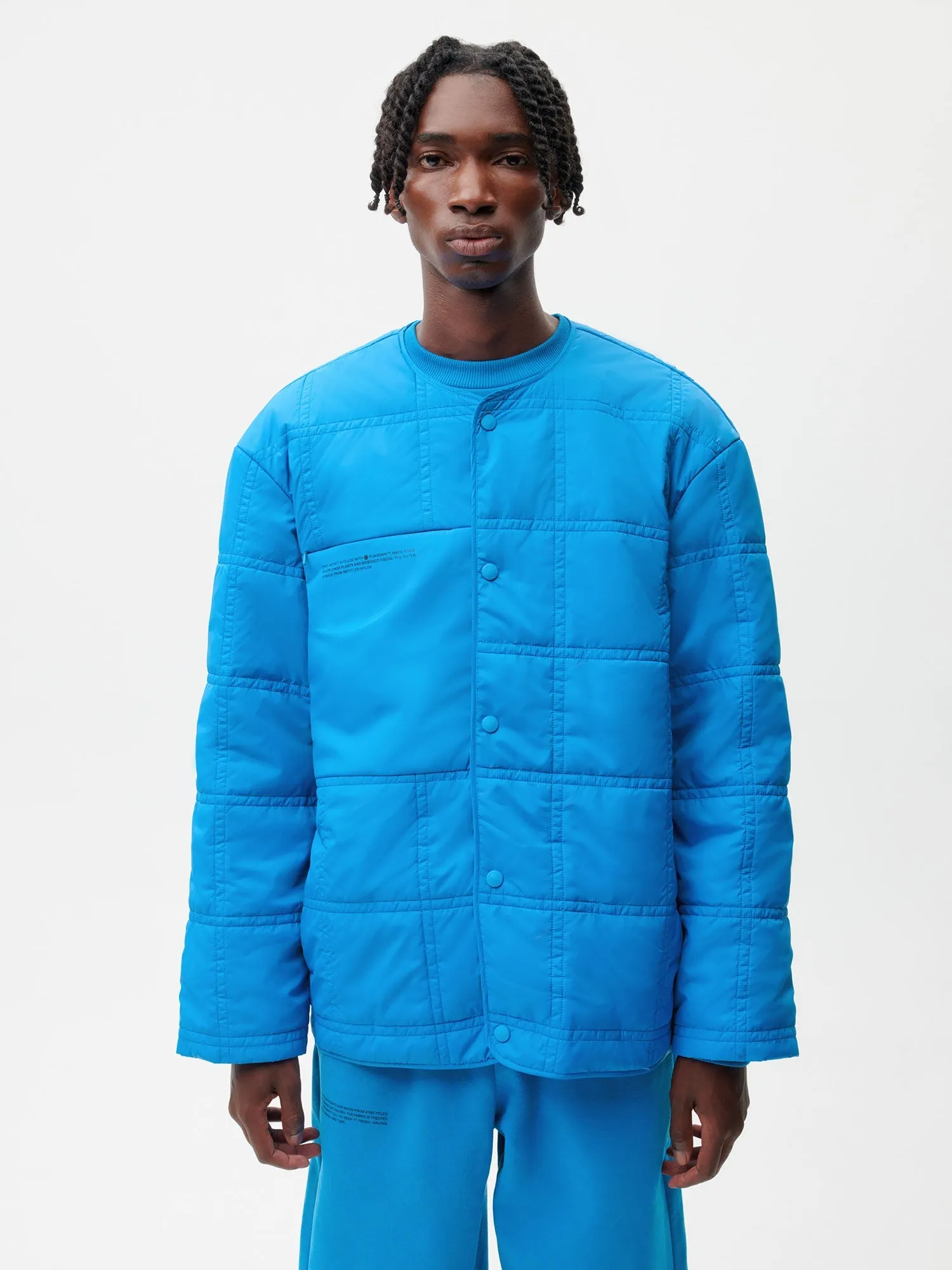 FLWRDWN™ Quilted Collarless Jacket—cerulean blue