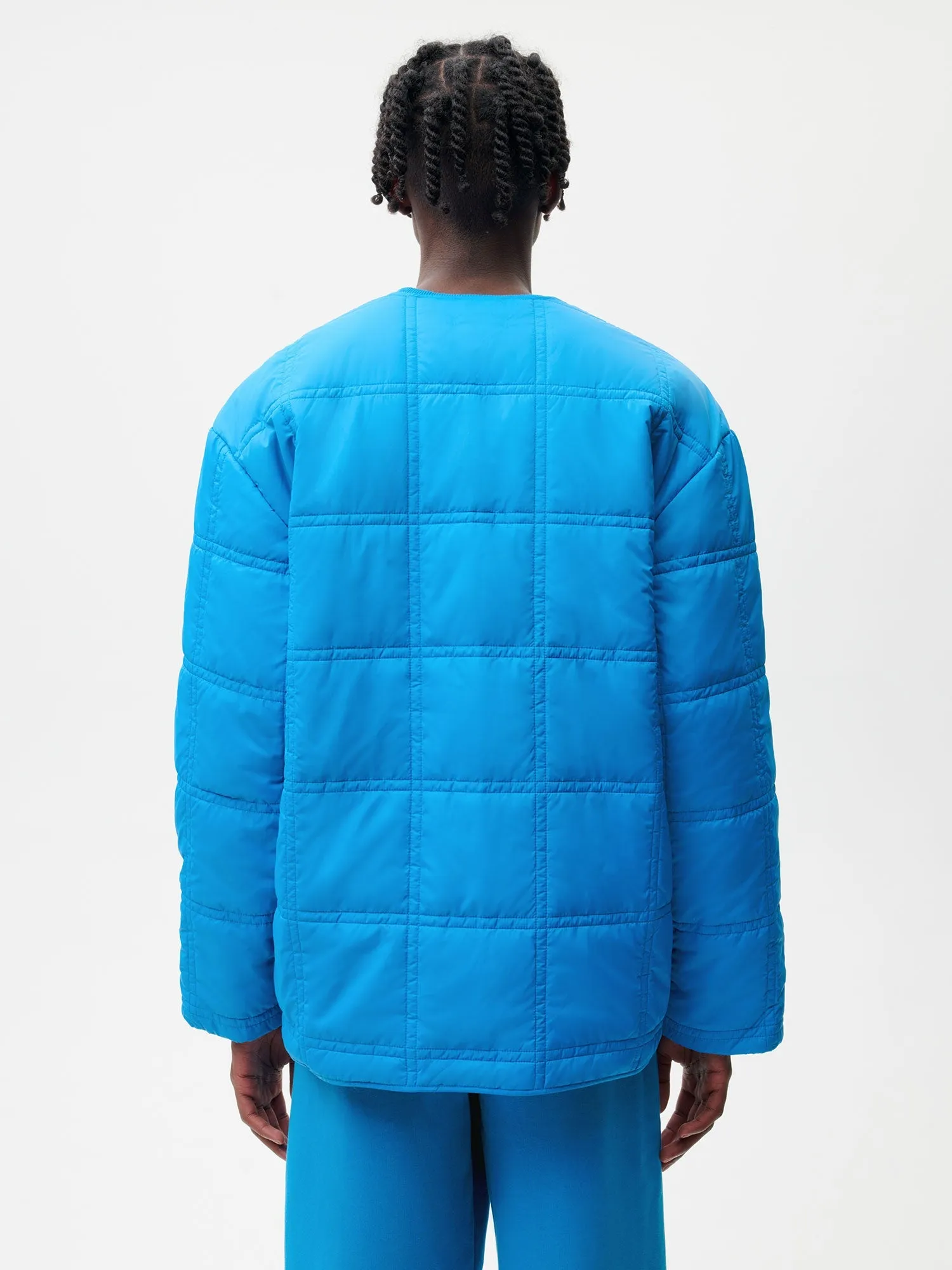 FLWRDWN™ Quilted Collarless Jacket—cerulean blue