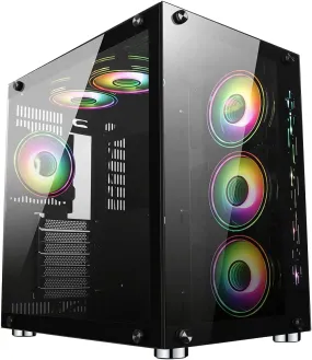 GameMax DS360 ARGB ATX Gaming PC Case w/ Tempered Glass Side & Front, 6x Infinity Fans, Fan Hub, LED Button, Black