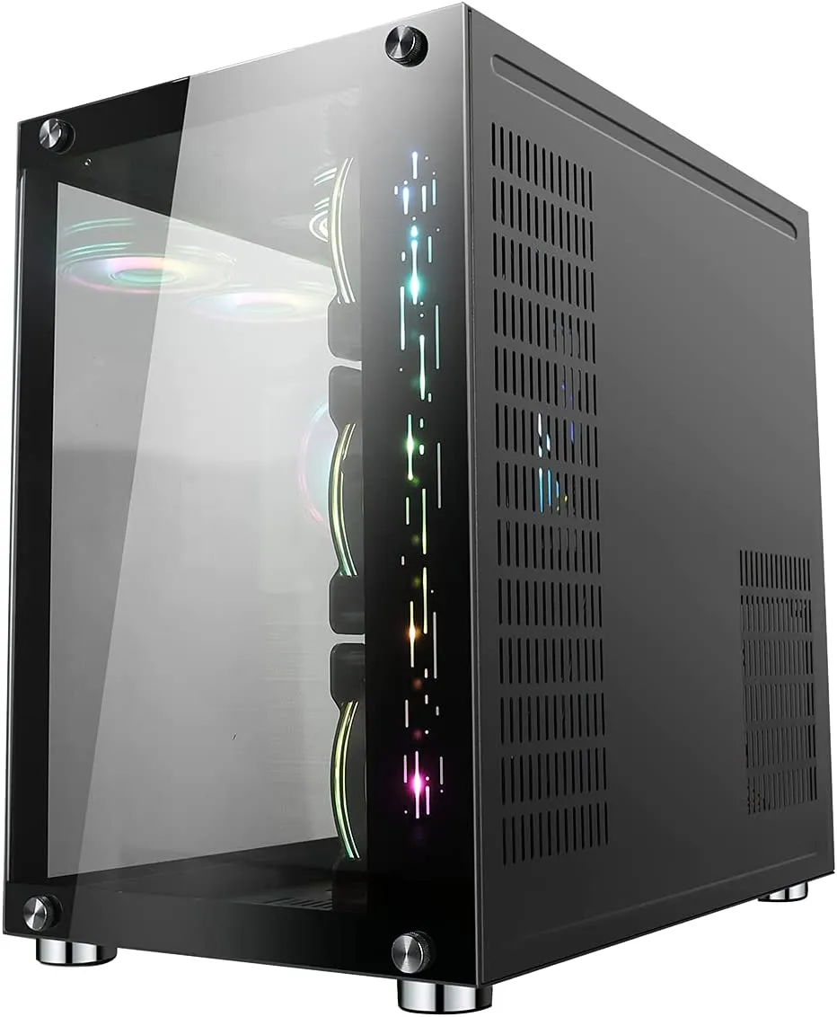 GameMax DS360 ARGB ATX Gaming PC Case w/ Tempered Glass Side & Front, 6x Infinity Fans, Fan Hub, LED Button, Black