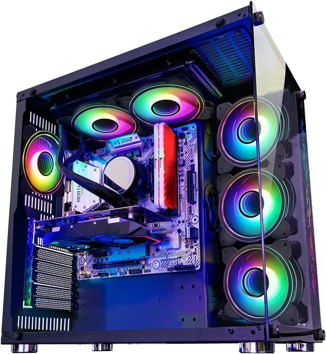 GameMax DS360 ARGB ATX Gaming PC Case w/ Tempered Glass Side & Front, 6x Infinity Fans, Fan Hub, LED Button, Black