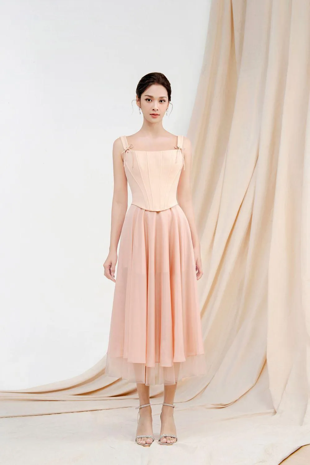 Georgiana Layered Draped Polyester Chiffon Midi Skirt