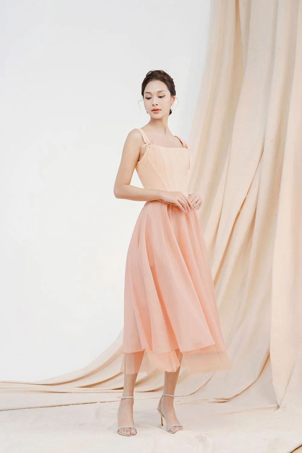 Georgiana Layered Draped Polyester Chiffon Midi Skirt