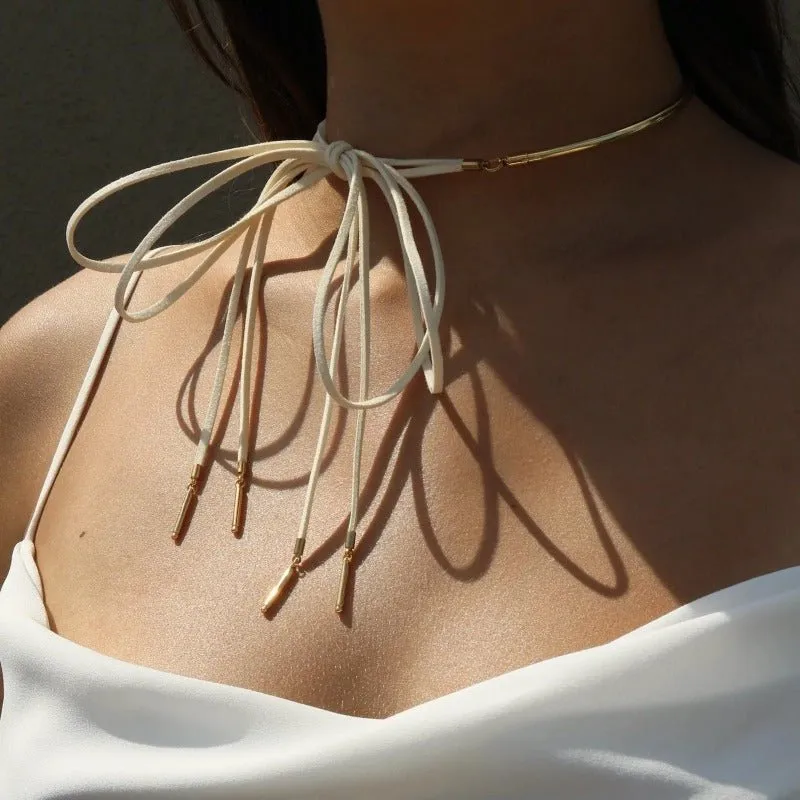 Gold Suede Scarf Necklace ( Multiple Colorways)