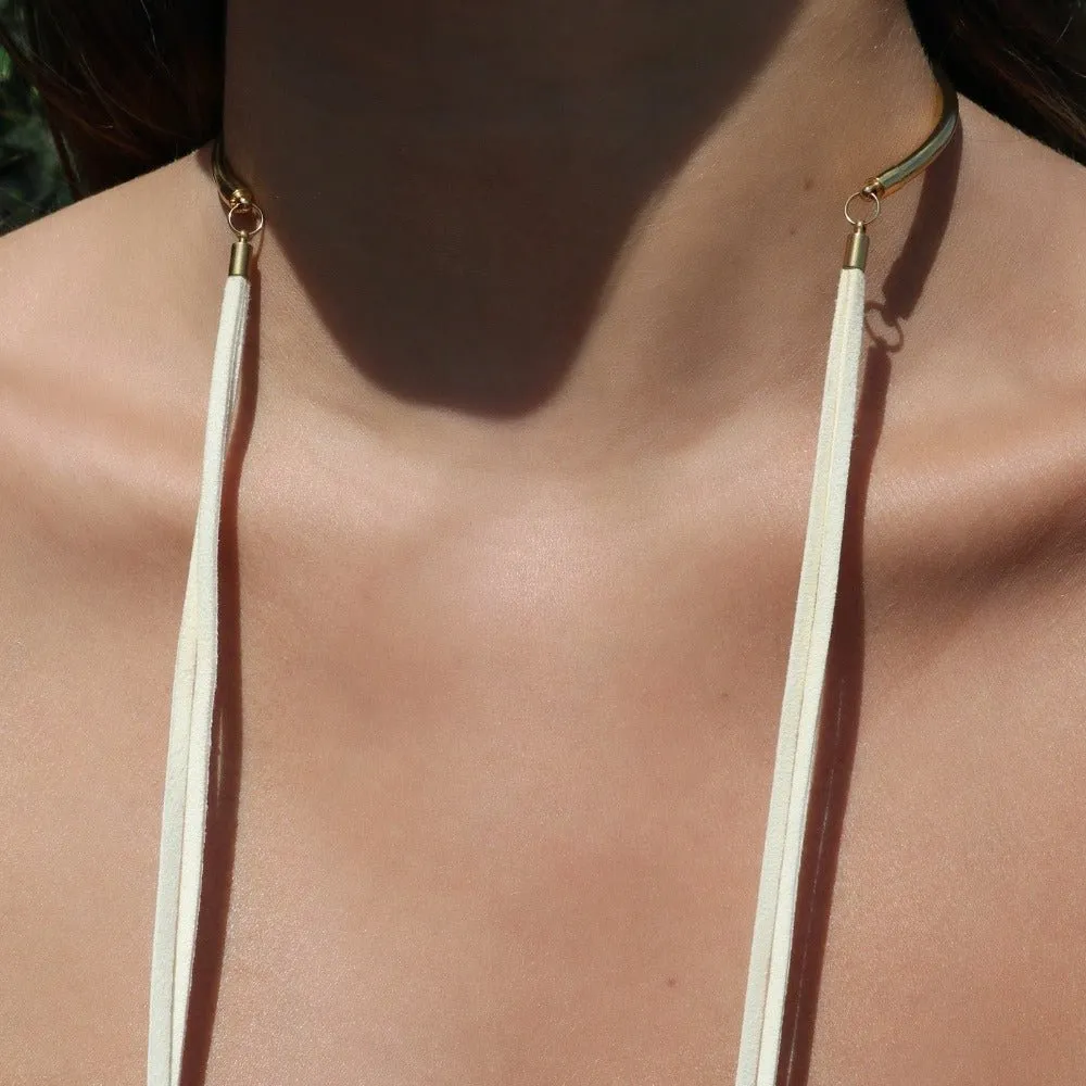 Gold Suede Scarf Necklace ( Multiple Colorways)